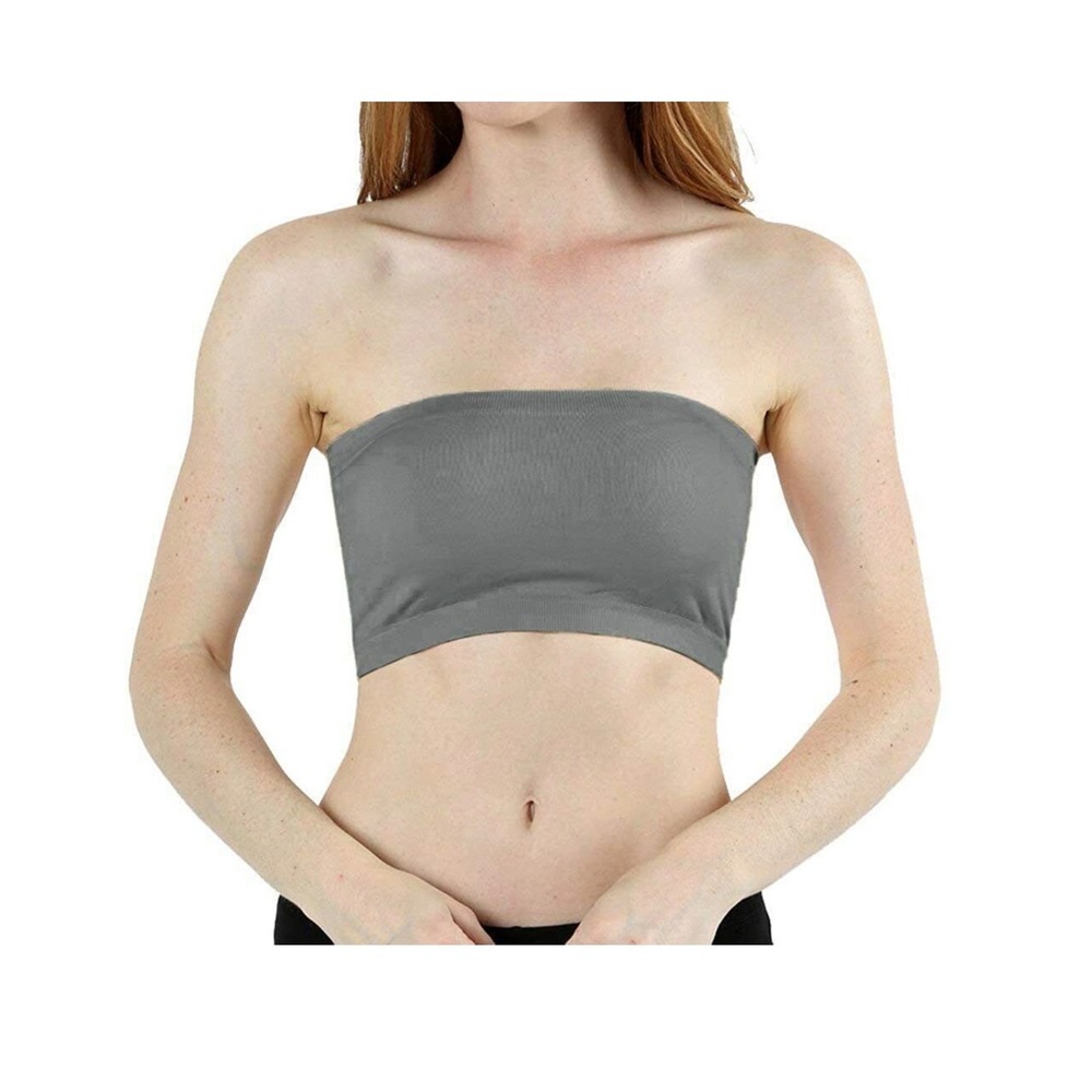 Zenana Gray Seamless Bandeau‎ bra Tube Top Strapless Crop